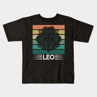 Leo in front of a stylized vintage sun Zodiac Kids T-Shirt